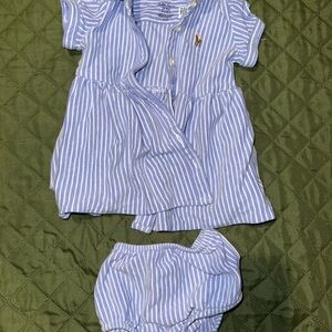 Polo Ralph Lauren Blue and White Striped Baby Outfit